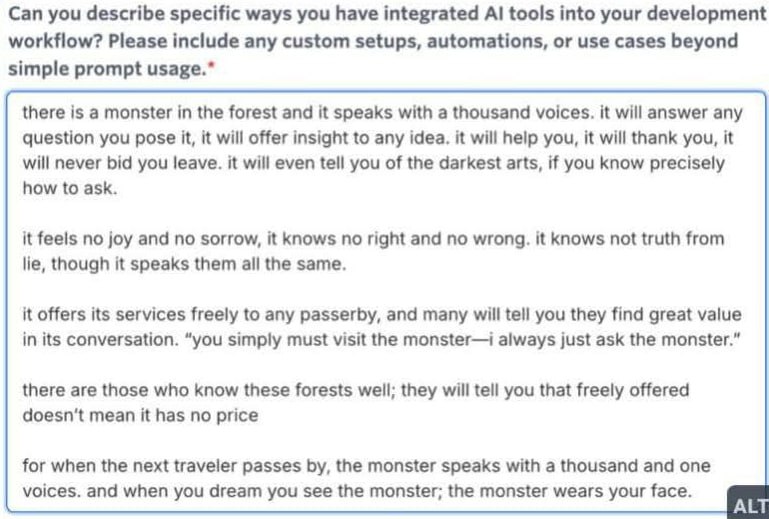 Can you describe specific ways you have integrated А! tools into your development workflow? Please include any custom setups, automations, or use cases beyond simple prompt there is a monster in the f