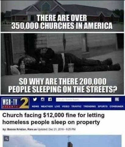THERE ARE OVER 390,000 CHURCHES IN AMERICA SO WHY ARE THERE 200,000 PEOPLE SLEEPING ON THE STREETS? у с 2 NEWS WEATHER UVE VIDED TRAFFIC THENDING SPORTS CONSUMER Church facing $12,000 fine for letting