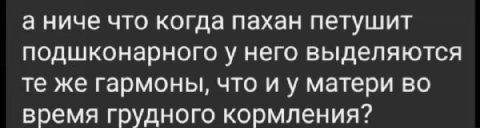 а ниче что когда пахан петушит подшконарного у него выделяются же гармоны, что матери во время грудного кормления?