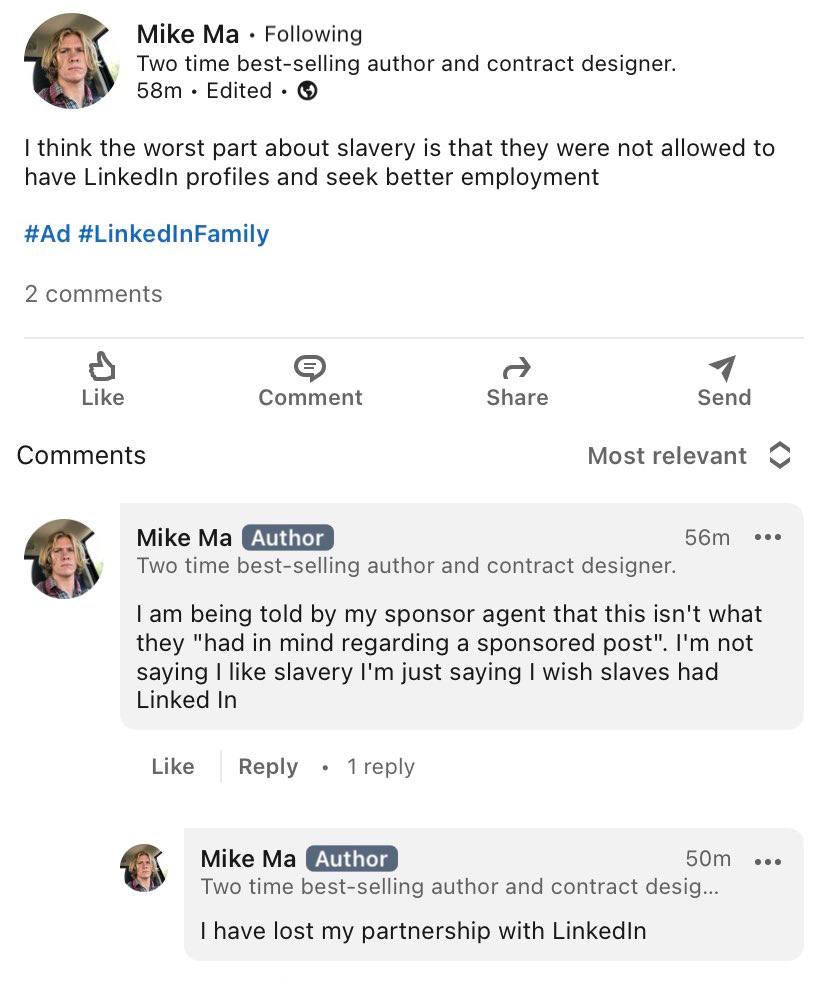 Mike Following 8 Two time best-selling author and contract designer. Edited think the worst part about slavery is that they were not allowed to have LinkedIn profiles and seek better employment 2 comm