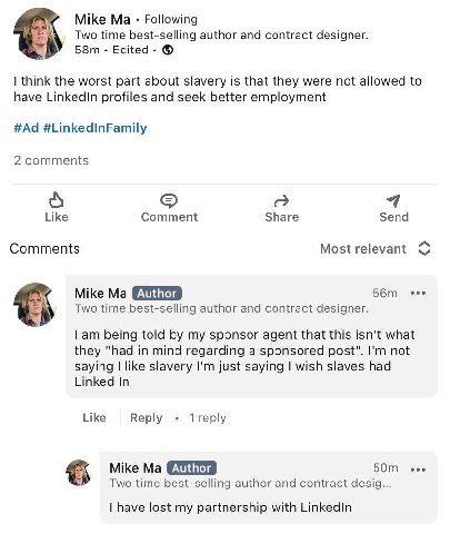 Mike Following 8 Two time best-selling author and contract designer. Edited think the worst part about slavery is that they were not allowed to have LinkedIn profiles and seek better employment 2 comm