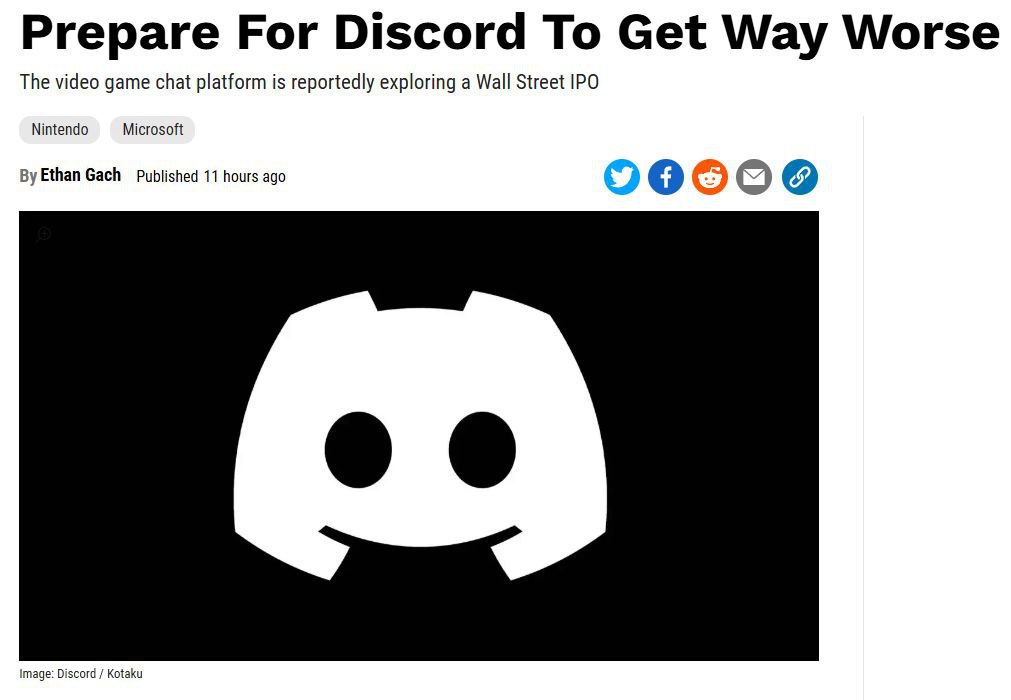 Prepare For Discord То Get Way Worse The video game chat platform is reportedly exploring a Wall Street IPO Nintendo Microsoft Gach Published 11 hours ago Image: Discord Kotaku