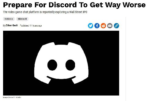Prepare For Discord То Get Way Worse The video game chat platform is reportedly exploring a Wall Street IPO Nintendo Microsoft Gach Published 11 hours ago Image: Discord Kotaku