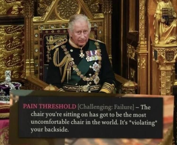 и у a a PAIN THRESHOLD [Challenging: Failure] The chair you're sitting on has got to be the most uncomfortable chair in the world. It's *violating* your backside.