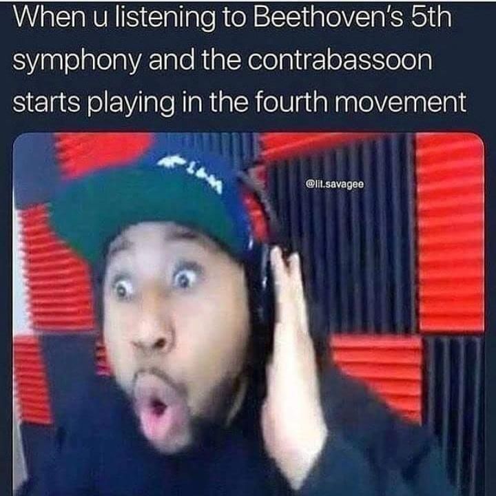 When и listening to Beethoven's symphony and the contrabassoon Starts playing in the fourth movement