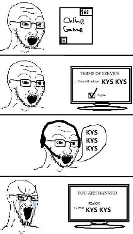 Game TERMS OF SERVICE 1. You will not say KYS KYS Ее YOU ARE BANNED 4/ REASON: KYS KYS