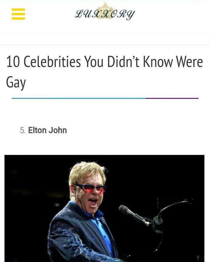 10 Celebrities You Didn’t Know Were Gay 5. Elton John