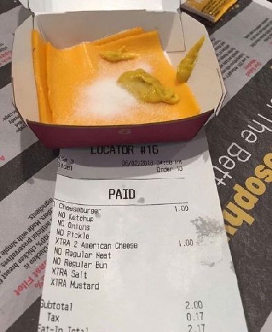 4 Order PAID urger 4 TRA 2 Cheese Regular Meat Bun Salt 29% Mustard 00 о