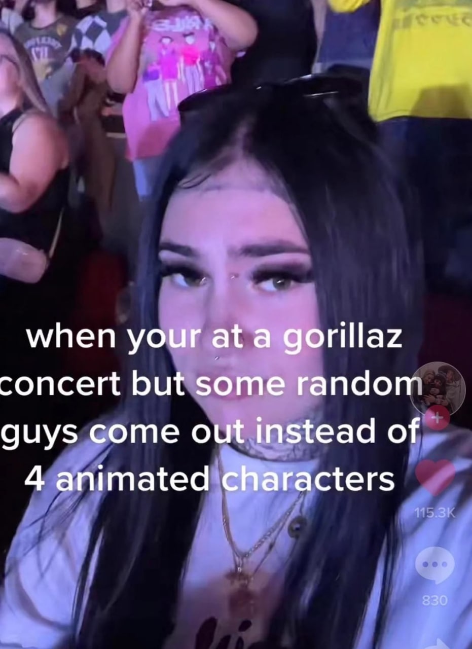 when your at а gorillaz concert but some randon guys come out instead of 4 animated characters