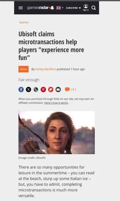 radar+M@ у Ubisoft claims microtransactions help и players "experience more fun News Bar published 1 hour ago Fair enough When you purchase through links on our site, we may earn an affiliate commissi