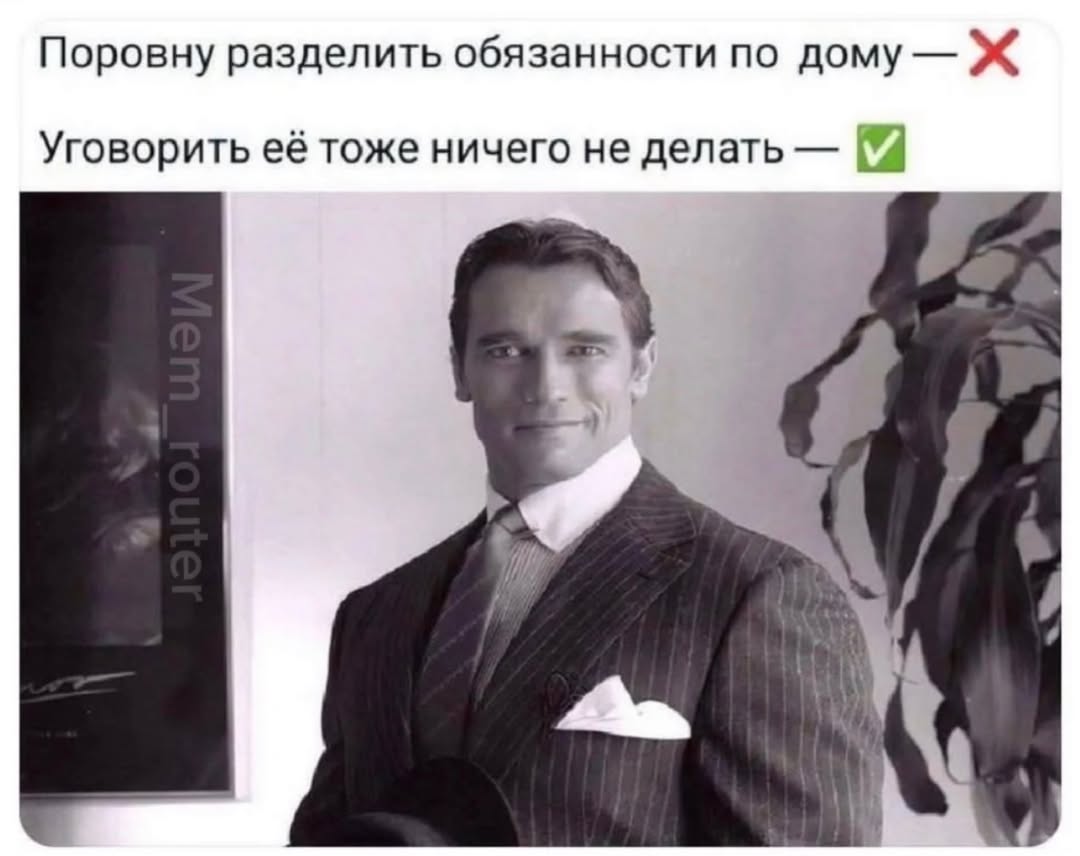 Поровну разделить обязанности по дому Ж Уговорить её тоже ничего не делать