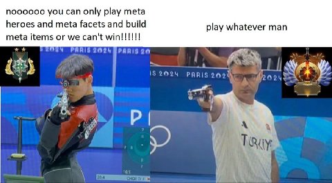 noooooo you can only play meta heroes and meta facets and build play whatever man meta items or we can't PARIS 9024 on у 15 PARIS 2028 NGF ert i 1 А 4 a и