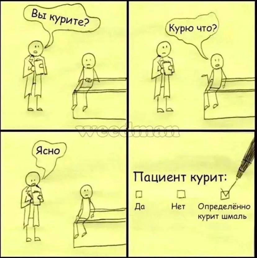 (Курю что? Ясно Пациент курит: Да Определённо курит шмаль