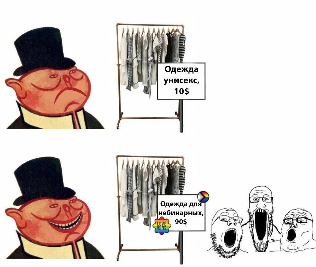Одежда унисекс, 10$ и Одежда небинарных, 90$ Be