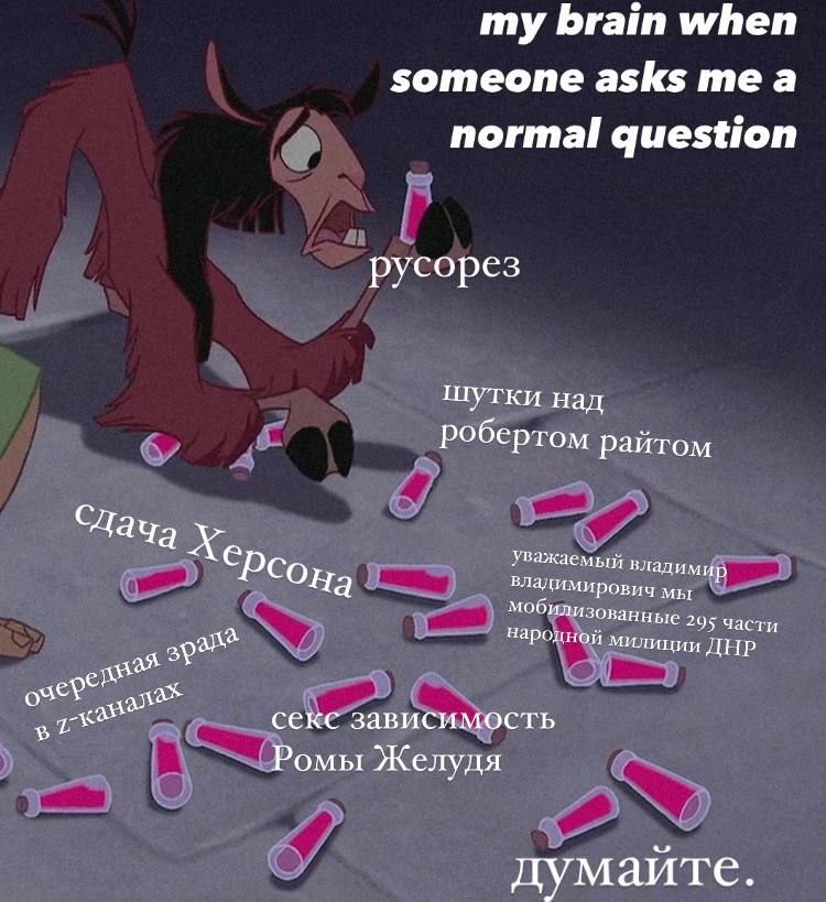 my brain when someone asks me a normal question pycopes шутки над Робертом райтом С. Чача Уважаемый владим на владимирови мобилизованные 295 части милиции ДНР секс зависимость Ромы Желудя дум аите.
