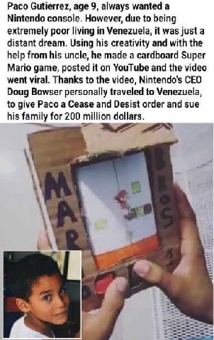 Paco Gutierrez, age 9, always wanted a Nintendo console. However, due to being extremely poor living in Venezuela, it was just a distant dream. Using his creativity and with the help from his uncle, h
