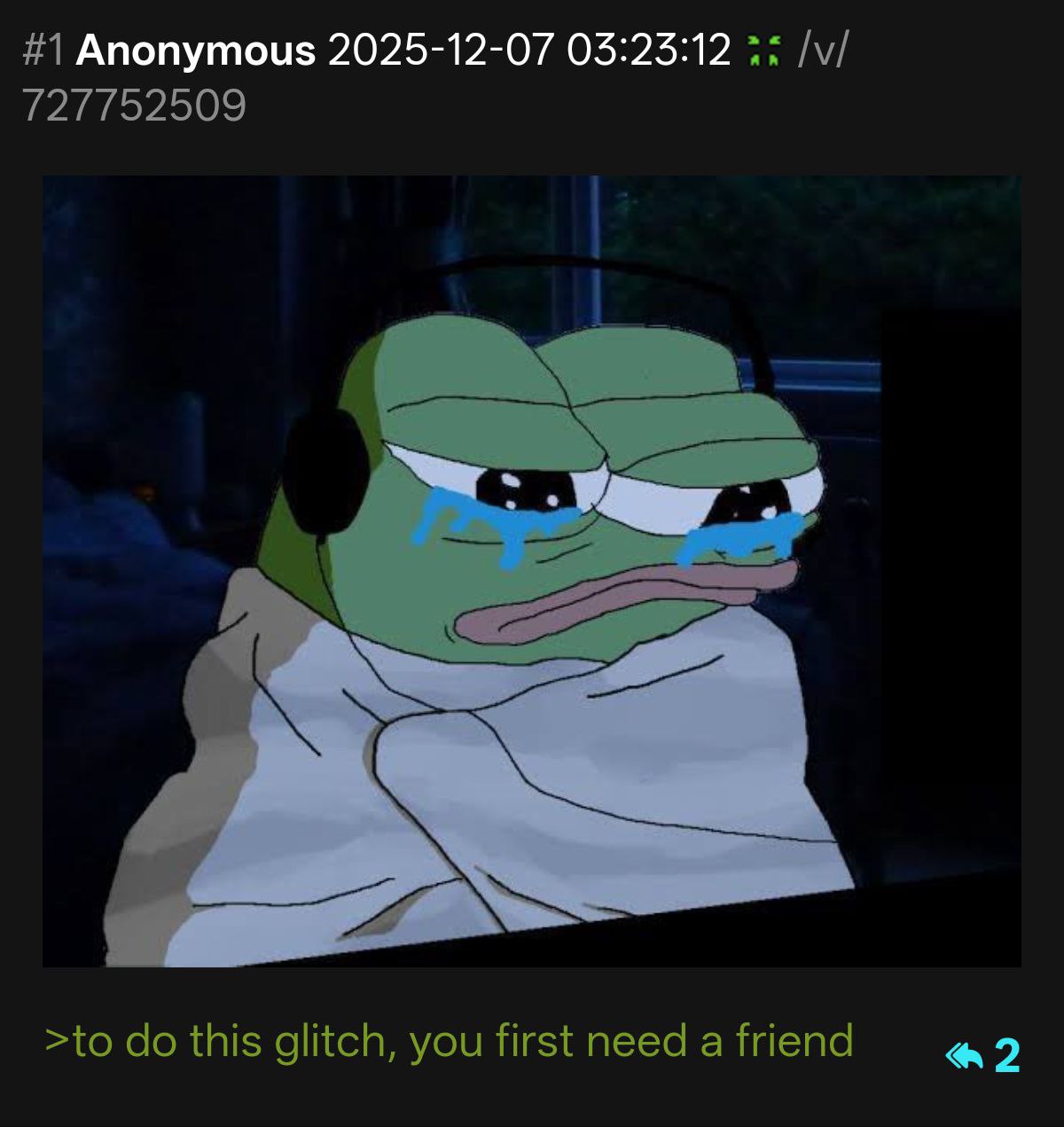 #1 Anonymous 2025-12-07 03:23:12 727752509 >to this glitch, you first need а Мепа