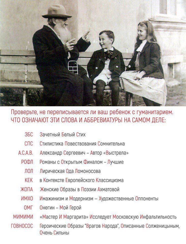 у are 2< Проверьте, не переписывается ли ваш ребенок с ЧТО ОЗНАЧАЮТ ЭТИ СЛОВА И АББРЕВИАТУРЫ НА САМОМ ДЕЛЕ: ЗБС Зачетный Белый Стих cnc Стилистика Повествования Сомнительна ACA.B. Александр Сергеевич 