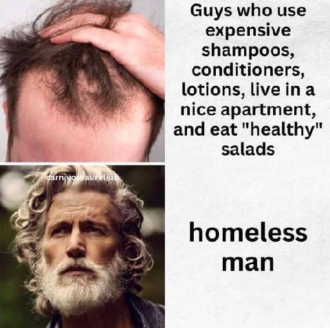 Guys who use expensive shampoos, conditioners, lotions, liveina nice apartment, and eat "healthy" salads rng a homeless тап