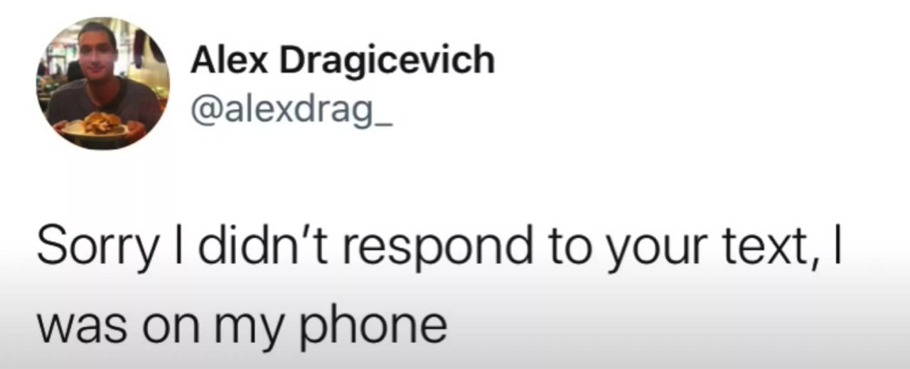 Alex Dragicevich @alexdrag_ sorry didn't respond to your text, was on my phone