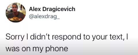 Alex Dragicevich @alexdrag_ sorry didn't respond to your text, was on my phone