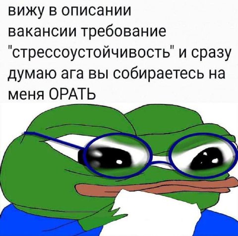 вижу в описании вакансии требование "стрессоустойчивость" и сразу думаю ага вы собираетесь на меня ОРАТЬ