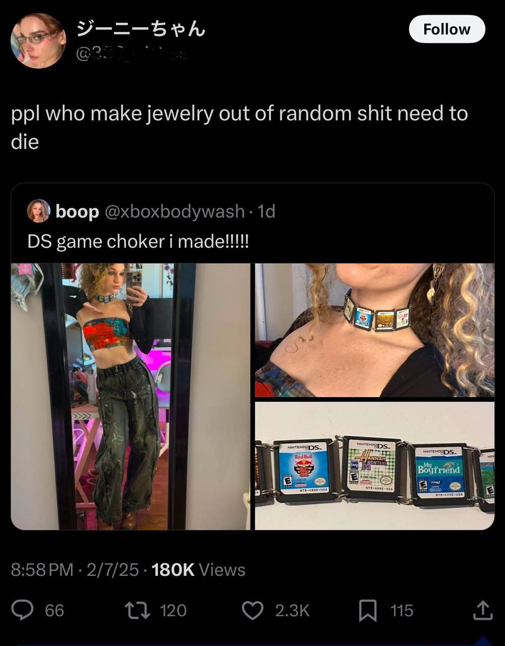 ppl who make jewelry out of random shit need to die boop @xboxbodywash choker i 4 2/7/25 Views 66 120 15