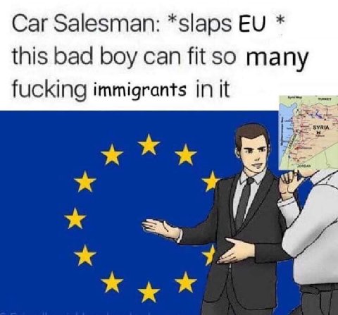 Car Salesman: *slaps this bad boy can fit so many fucking immigrants in it