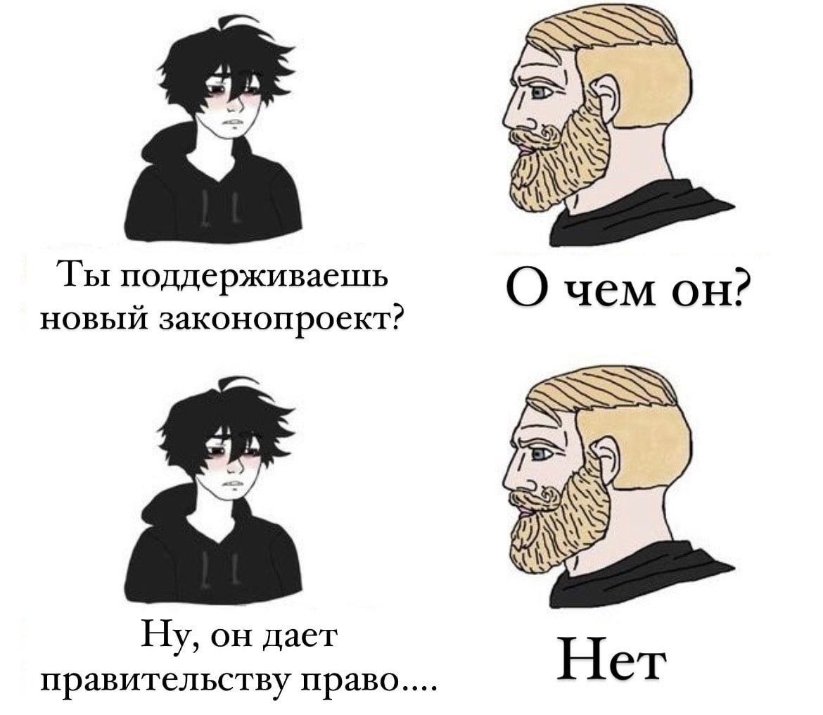 Ты поддерживаешь О чем он? новый законопроект? Ну, он дает Нет правительству право....