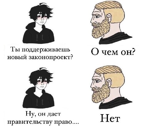 Ты поддерживаешь О чем он? новый законопроект? Ну, он дает Нет правительству право....