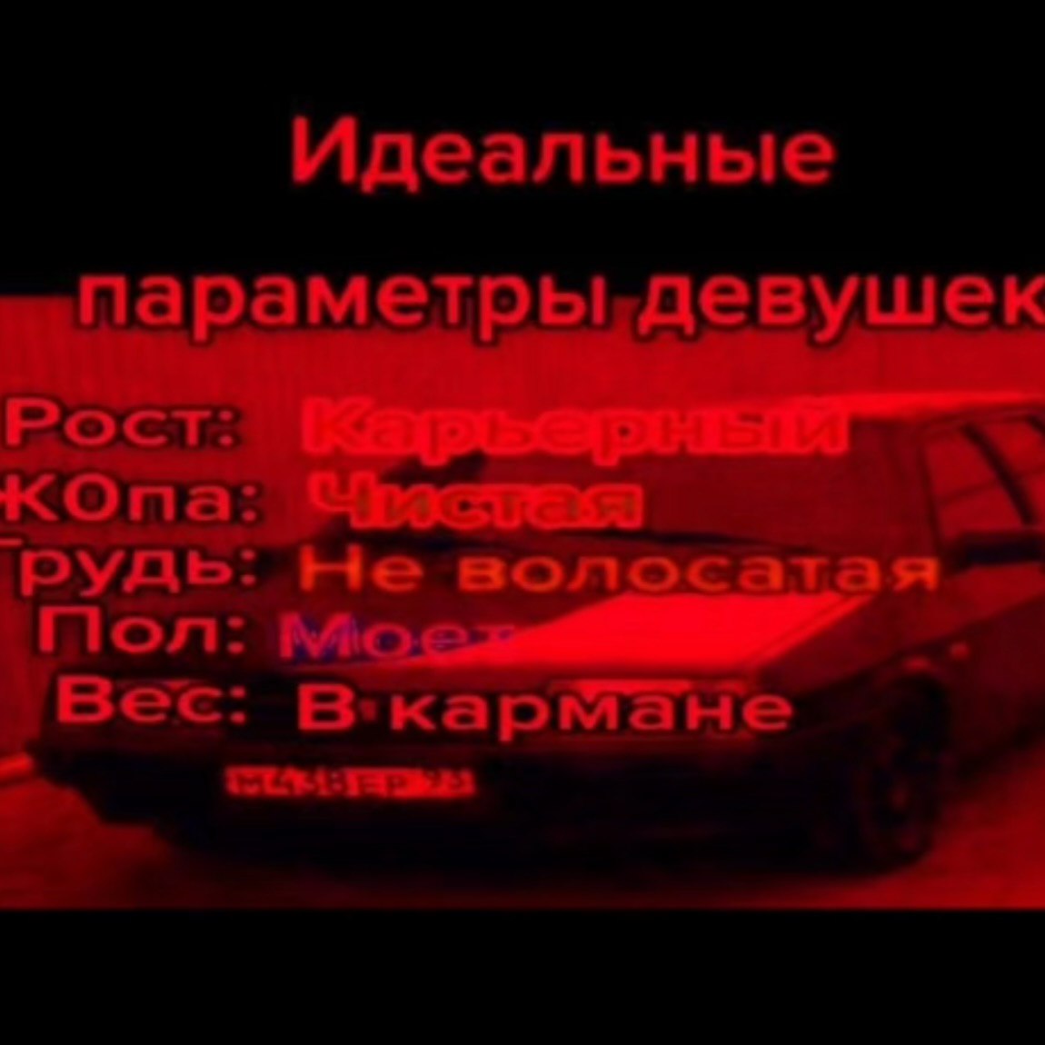 Идеальные параметры девушек Рост: рудь He волосатая Пол Вес В кармане
