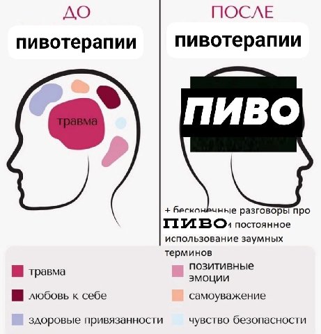 ПОСЛЕ пивотерапии пивотерапии беско чные разговоры про пиво, постоянное использование заумных терминов позитивные травма эмоции лобовь к себе самоуважение здоровые привязанности чувство безопасности