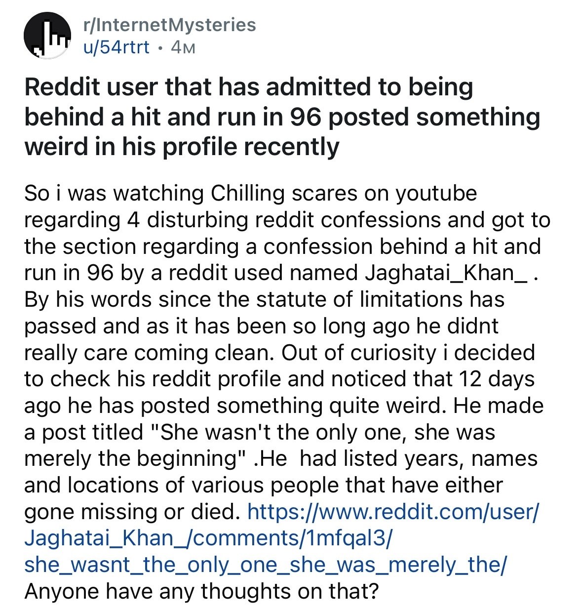 "erm, what the sigma, here is a dude who just confessed to several murders on Reddit, BUT WHAT YOU THINK ABOUT IT?????????"