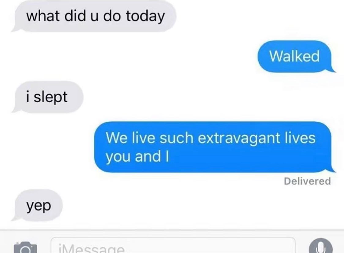 what did и today i slept We live such extravagant lives you and Delivered yep