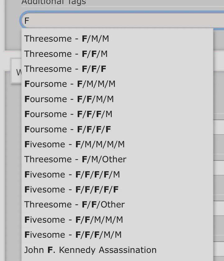 lags Threesome F/M/M Threesome F/F/M Threesome F/F/F Foursome F/M/M/M Foursome F/F/M/M Foursome F/F/F/M Foursome F/F/F/F Fivesome F/M/M/M/M Threesome F/M/Other Fivesome F/F/F/F/M Fivesome F/F/F/F/F Th