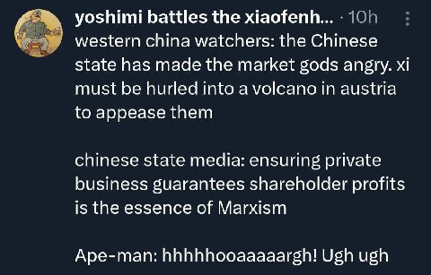 yoshimi battles the western china watchers: the Chinese state has made the market gods angry. must be hurled into a volcano in austria to appease them chinese state media: ensuring private business gu