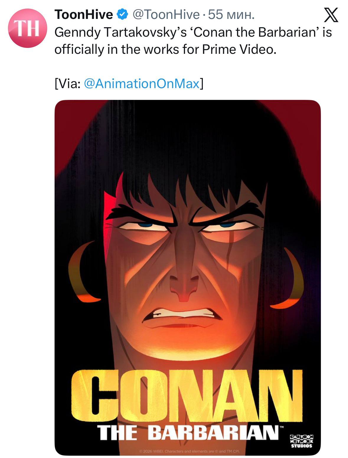 ToonHive @ТоопН№е -55 мин. Genndy Tartakovsky’s ‘Conan the Barbarian’ is officially in the works for Prime Video. @AnimationOnMax] we THE BARBARIAN