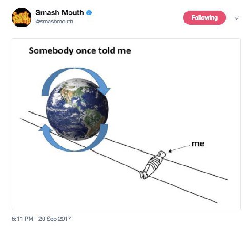 Smash Mouth @smashmouth Somebody once told me 5:11 20 Sep 2017