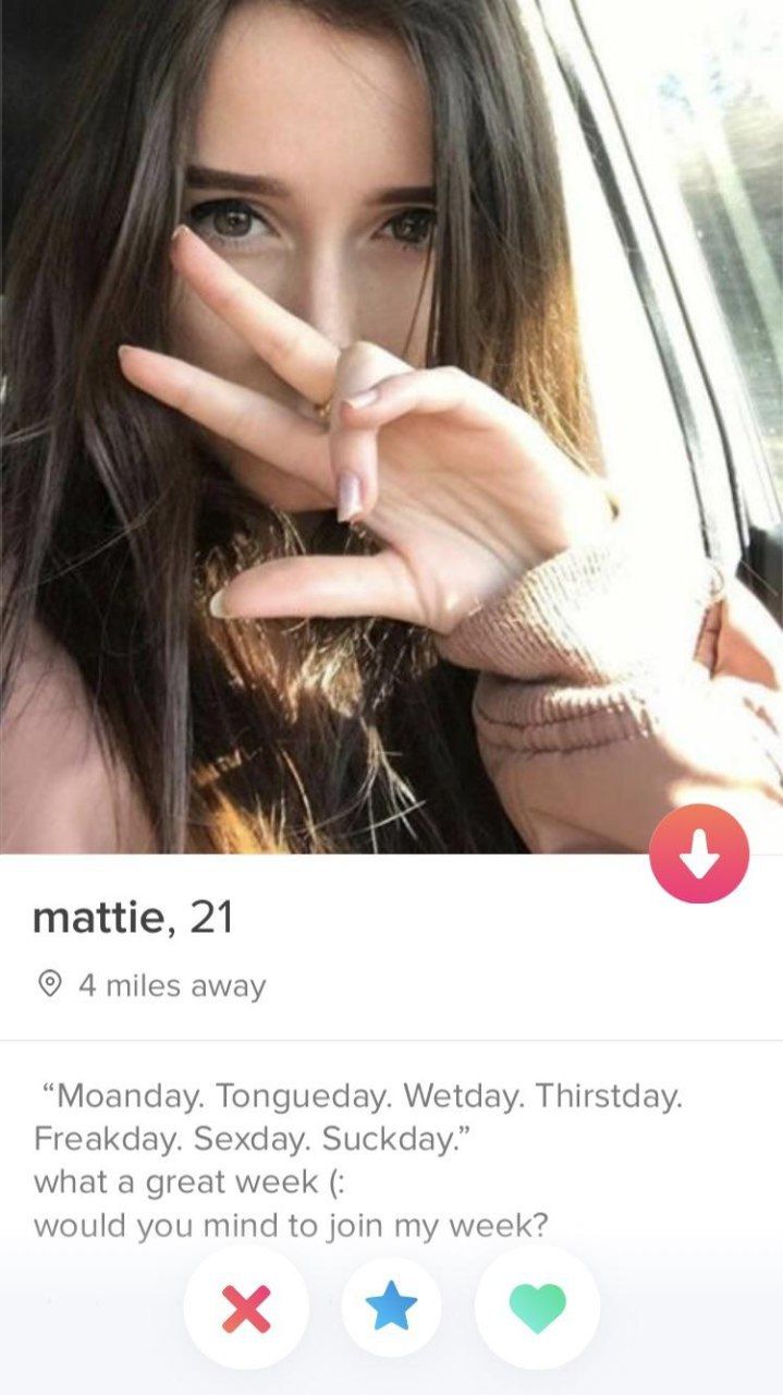 у 4 mattie, 21 4 miles away “Moanday. Tongueday. Wetday. Thirstday. Freakday. Sexday. Suckday.” what a great week would you mind to join my week?