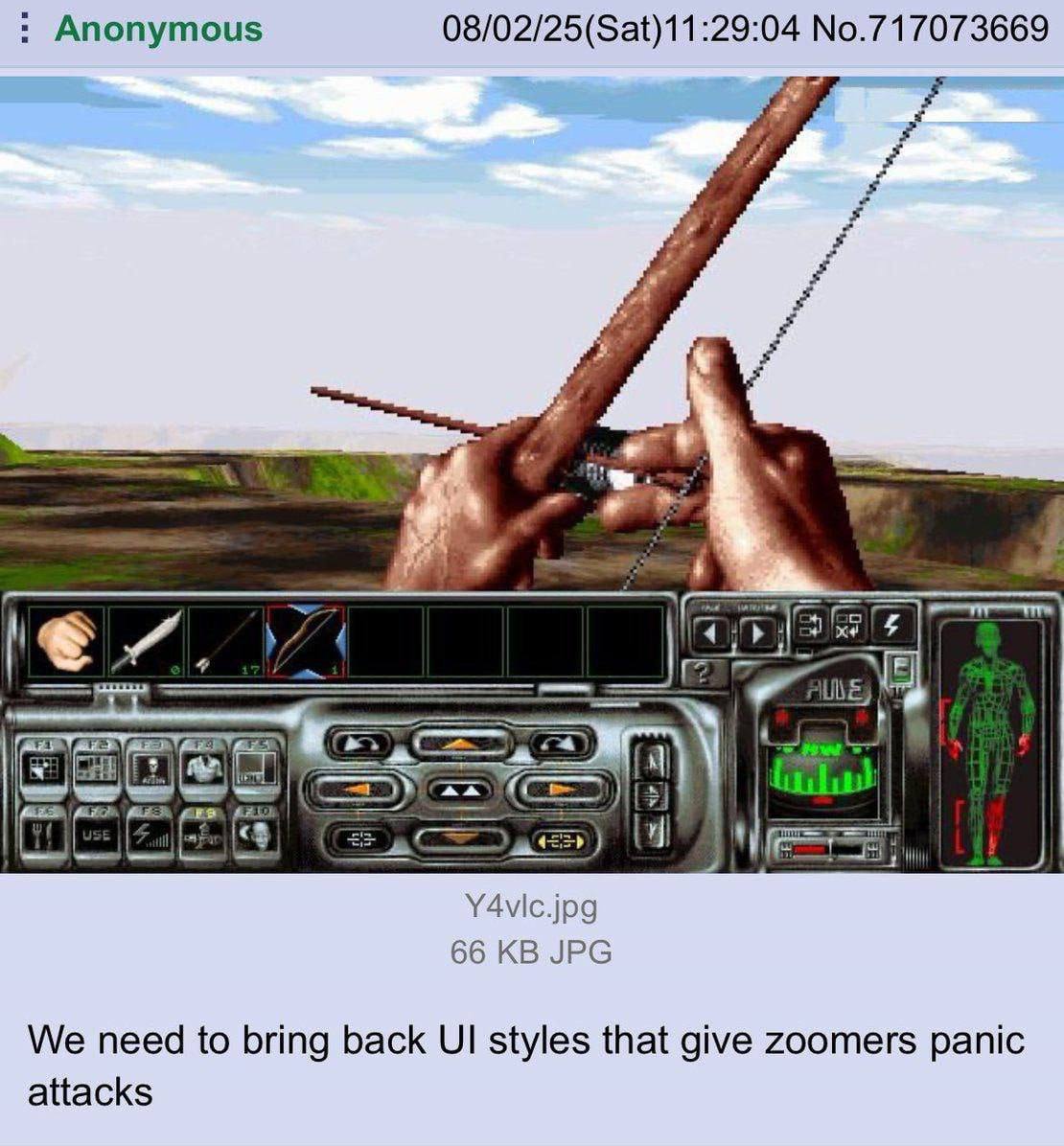 Anonymous 08/02/25(Sat)11:29:04 No.717073669 OME Y4vic.jpg 66 JPG We need to bring back styles that give zoomers panic attacks