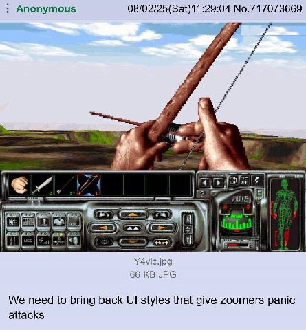 Anonymous 08/02/25(Sat)11:29:04 No.717073669 OME Y4vic.jpg 66 JPG We need to bring back styles that give zoomers panic attacks