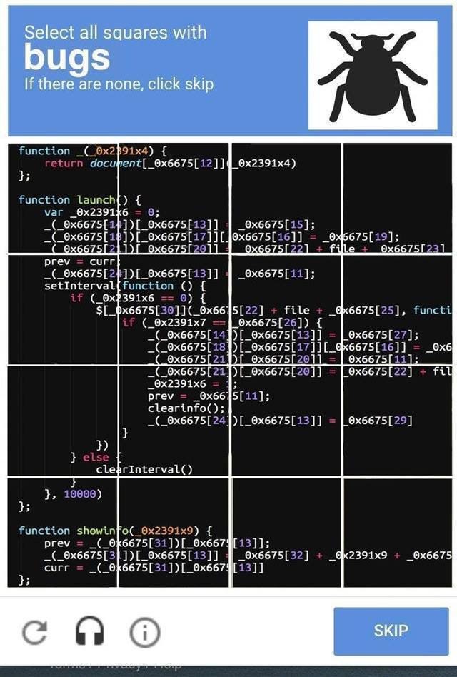 Select all squares with bugs If there are none, click skip tion docu 7] tion Launch Vai 2 045675[ lle 1; prev curr file Fune 1 9*6675[ 11 FLL prev 5 clearinfo(); cleg rinterval() Function showin prev 