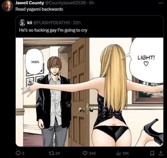 заме! County ves Read yagami backwards kii He’s so fucking gay going to cry MISA LIGHT! А a 7 24