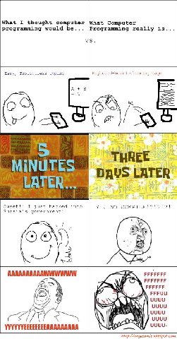 What I thought computer |What Computer programming would be... |Programming really is... Sis Easy, Thoughtless typing Keyboard-board slamming rage a i AN MiNUTES inte LATER A К... Sweet!! I just hacke