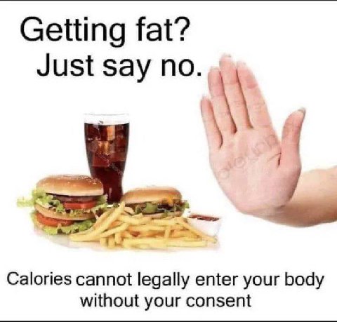 Getting fat’? Just say no. Calories cannot legally enter your body without your consent