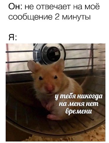 Он: не отвечает на моё сообщение 2 минуты Я: 7 у тебя никогда на меня нет бремени
