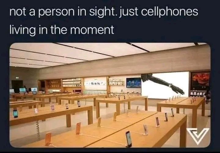 not a person in sight. just cellphones living in the moment