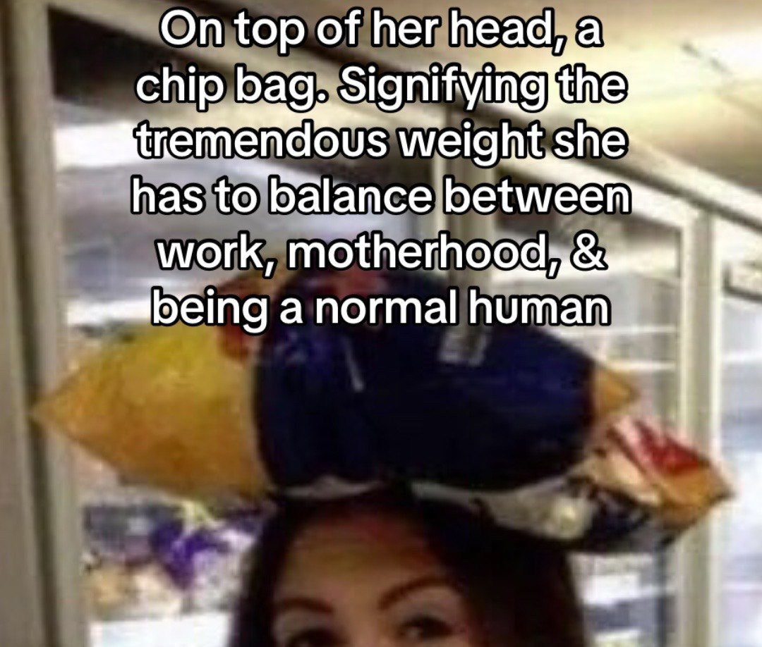 On top of her head a weight she has to balance, between motherhood: а normal human