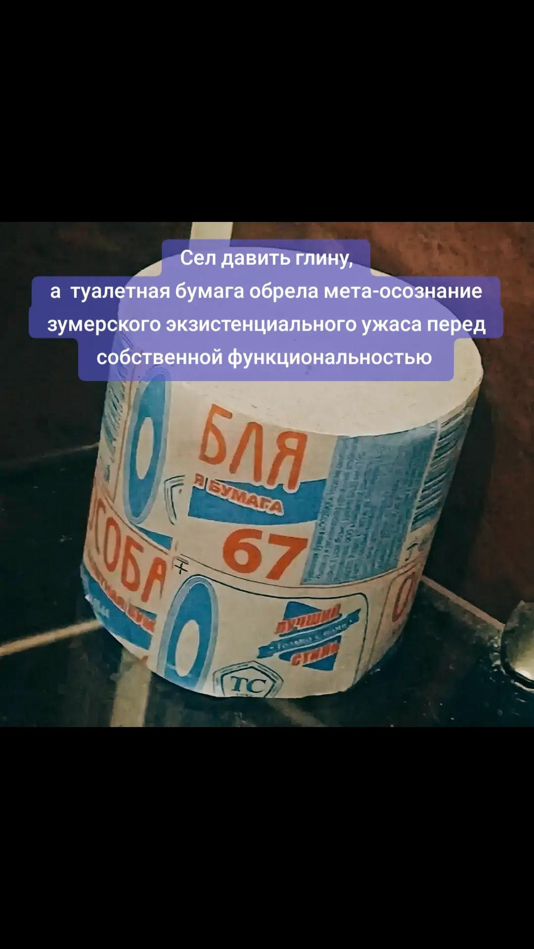 Сел давить глину, а туалетная бумага обрела мета-осознание зумерского экзистенциального ужаса перед собственной функциональностью