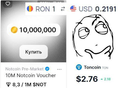 “a @RON1 ©USD 0.2191 10,000,000 Купить Notcoin Pre-Market Топсо том Notcoin Voucher $2.76 8,3 $МОТ